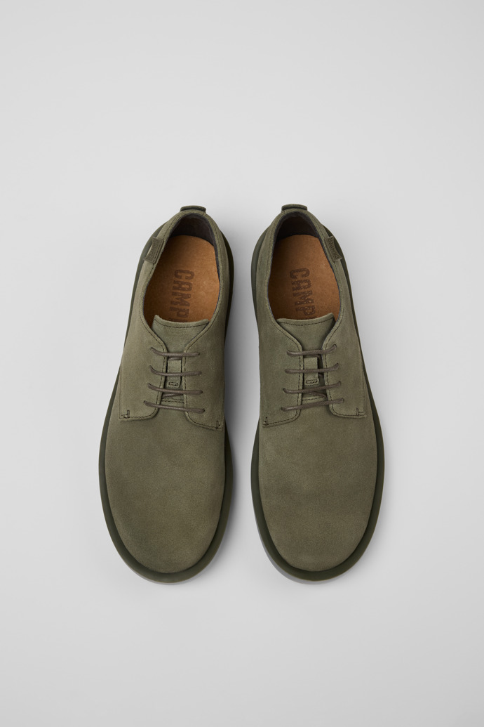 Overhead view of Wagon Green Nubuck Shoe for Men.