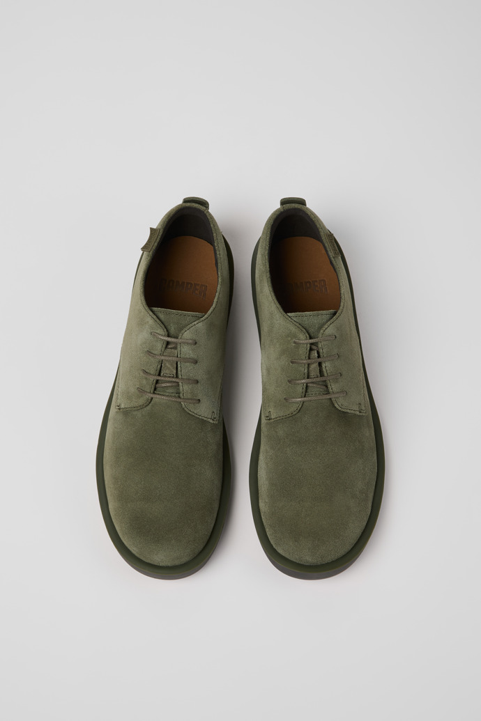 Overhead view of Wagon Green Suede Leather Shoes for Men.