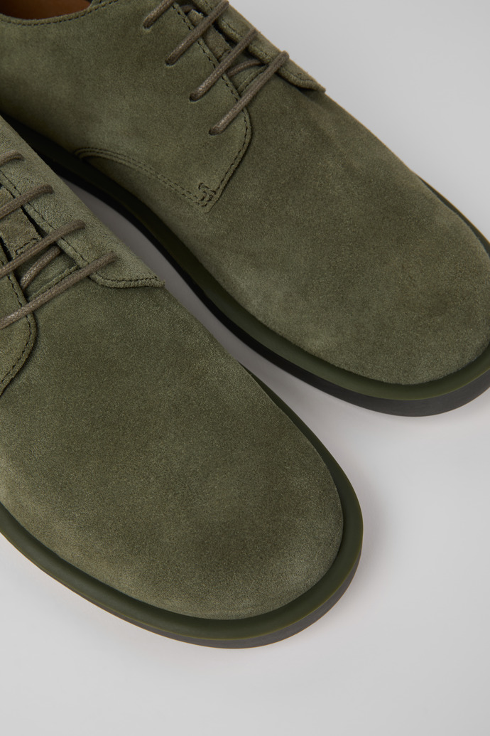 Close-up view of Wagon Green Suede Leather Shoes for Men.