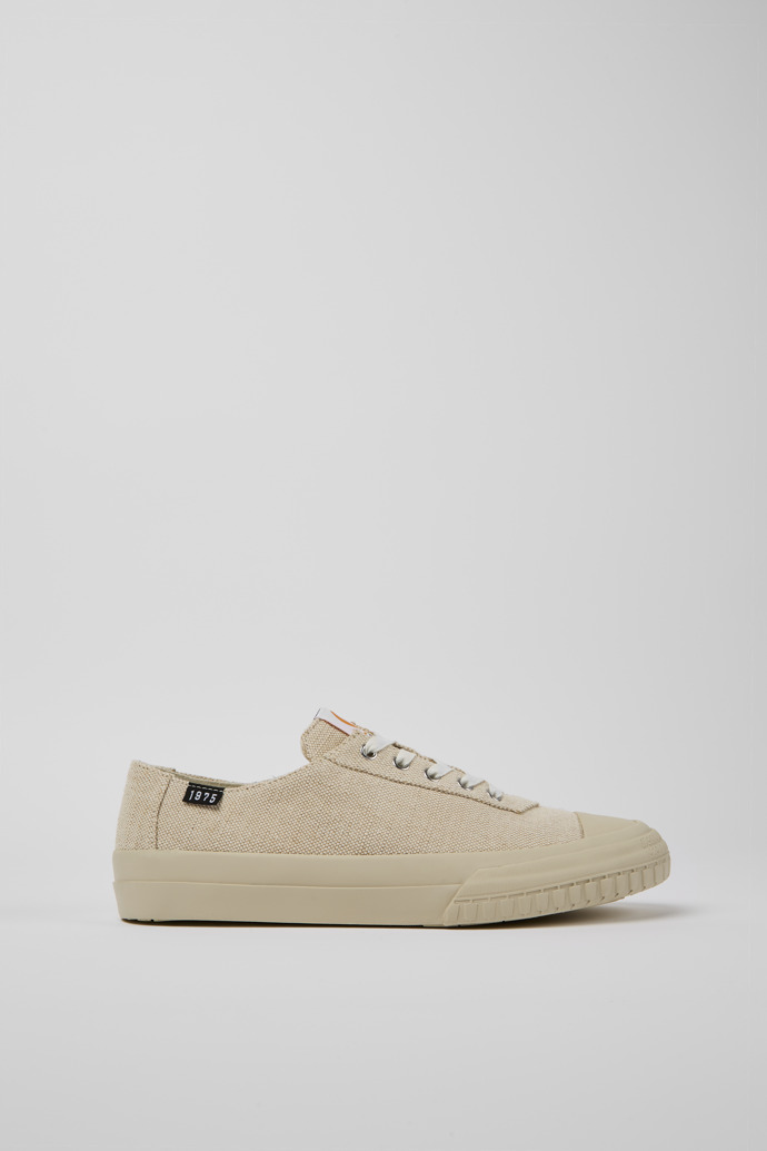 Side view of Camaleon Beige recycled hemp and cotton sneakers for men