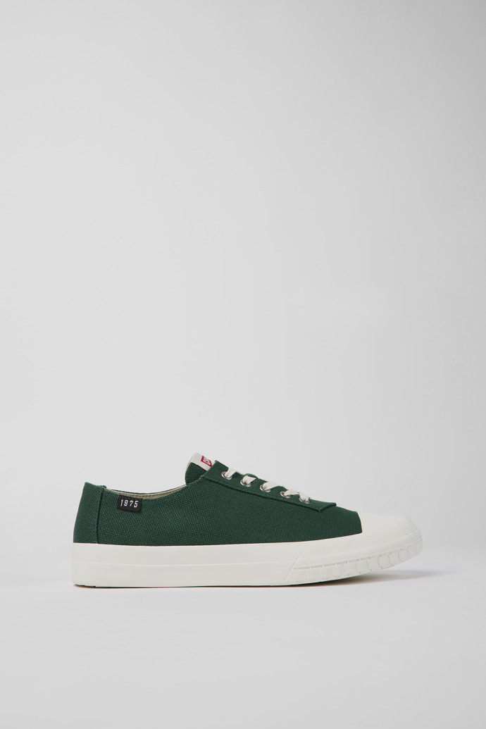 Image of Side view of Camaleon Green recycled cotton sneakers for men