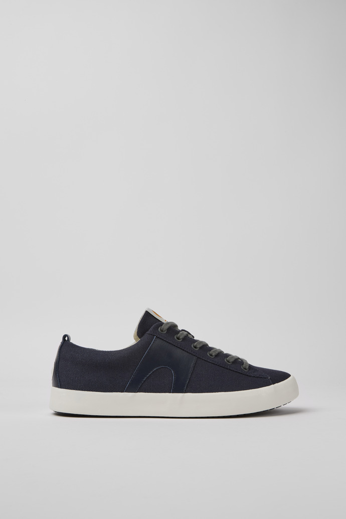 Side view of Imar Blue leather and recycled cotton sneakers for men