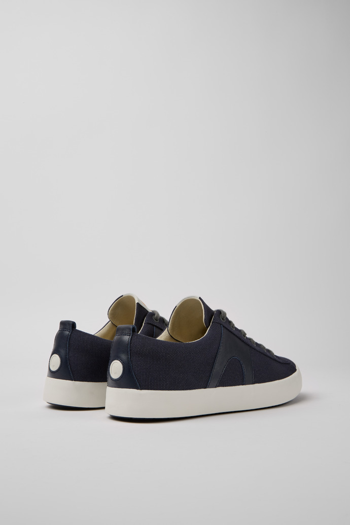 Back view of Imar Blue leather and recycled cotton sneakers for men