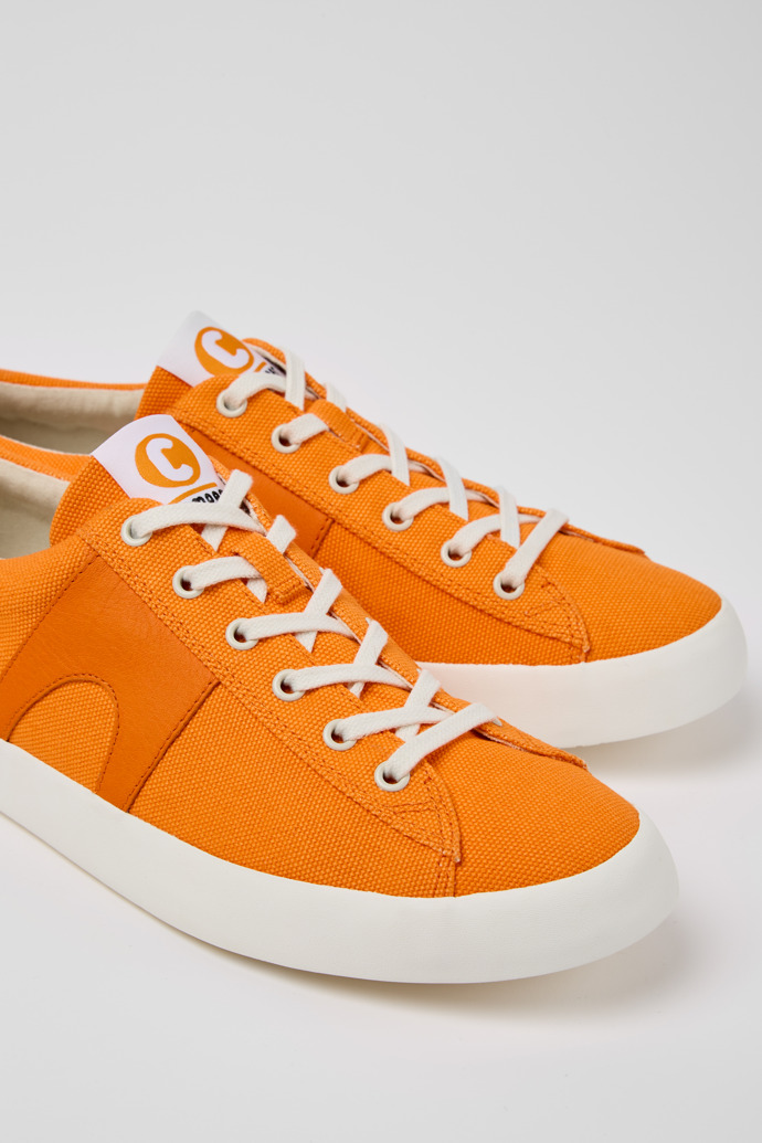 Close-up view of Imar Orange leather sneakers for men