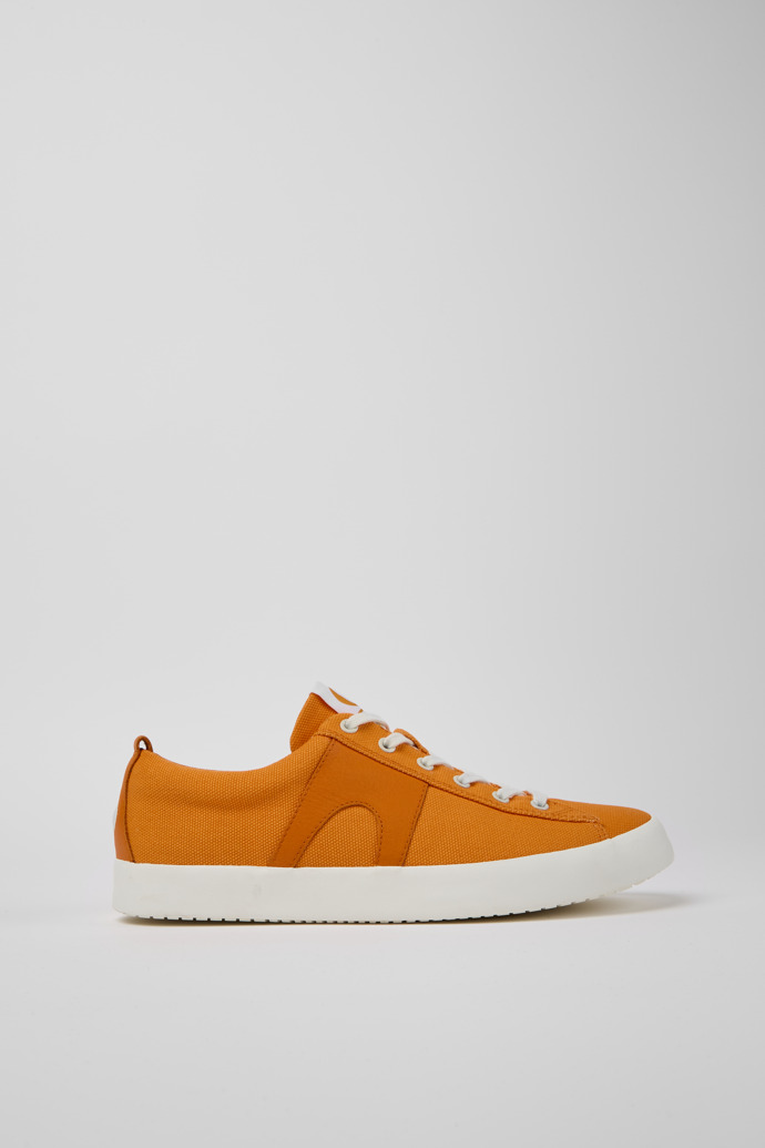 Side view of Imar Orange leather sneakers for men