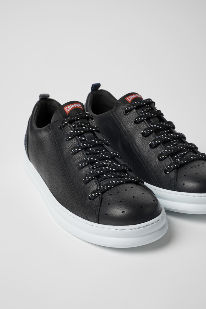 Close-up view of Twins Black leather sneakers for men
