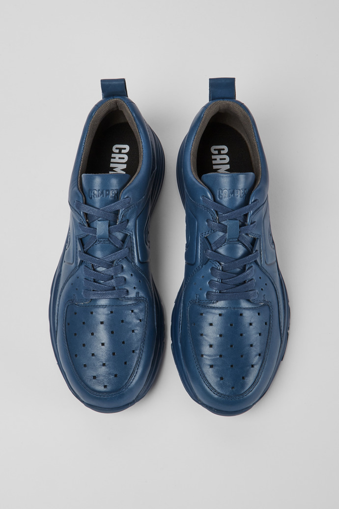 Overhead view of Drift Blue leather sneakers for men