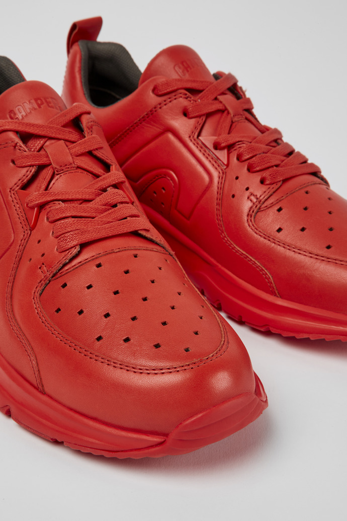 Close-up view of Drift Red leather sneakers for men