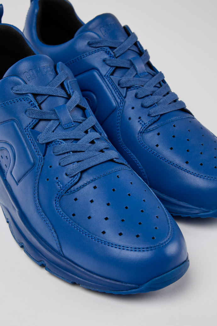 Close-up view of Drift Blue leather sneakers for men