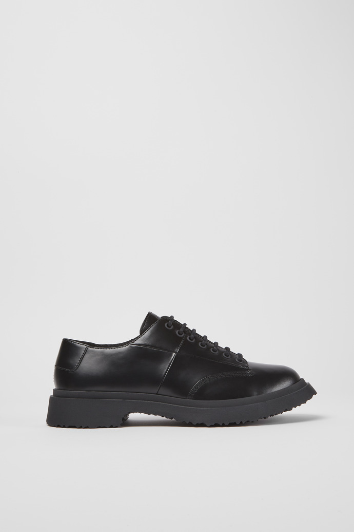 Side view of Walden Black leather lace-up shoes