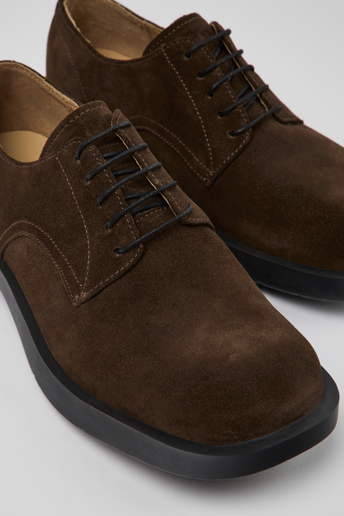 Close-up view of MIL 1978 Brown nubuck shoes for men
