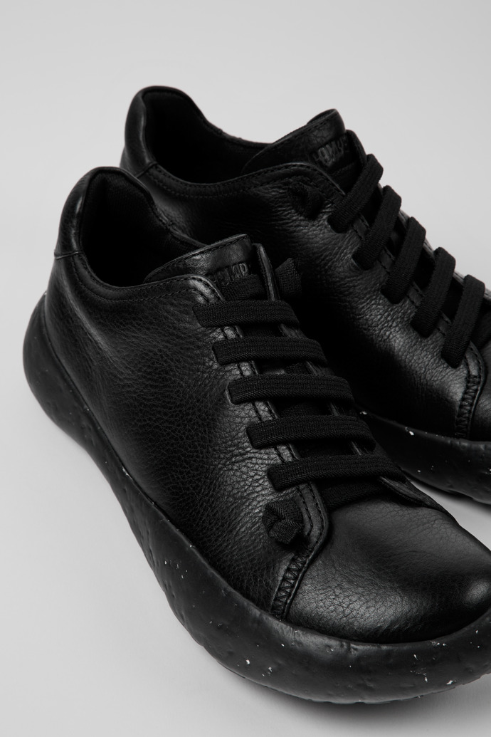 Close-up view of Peu Stadium Black leather sneakers for men