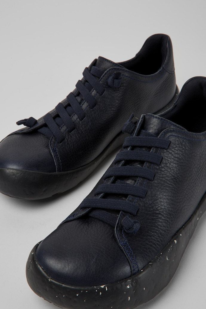 Close-up view of Peu Stadium Blue leather sneakers for men