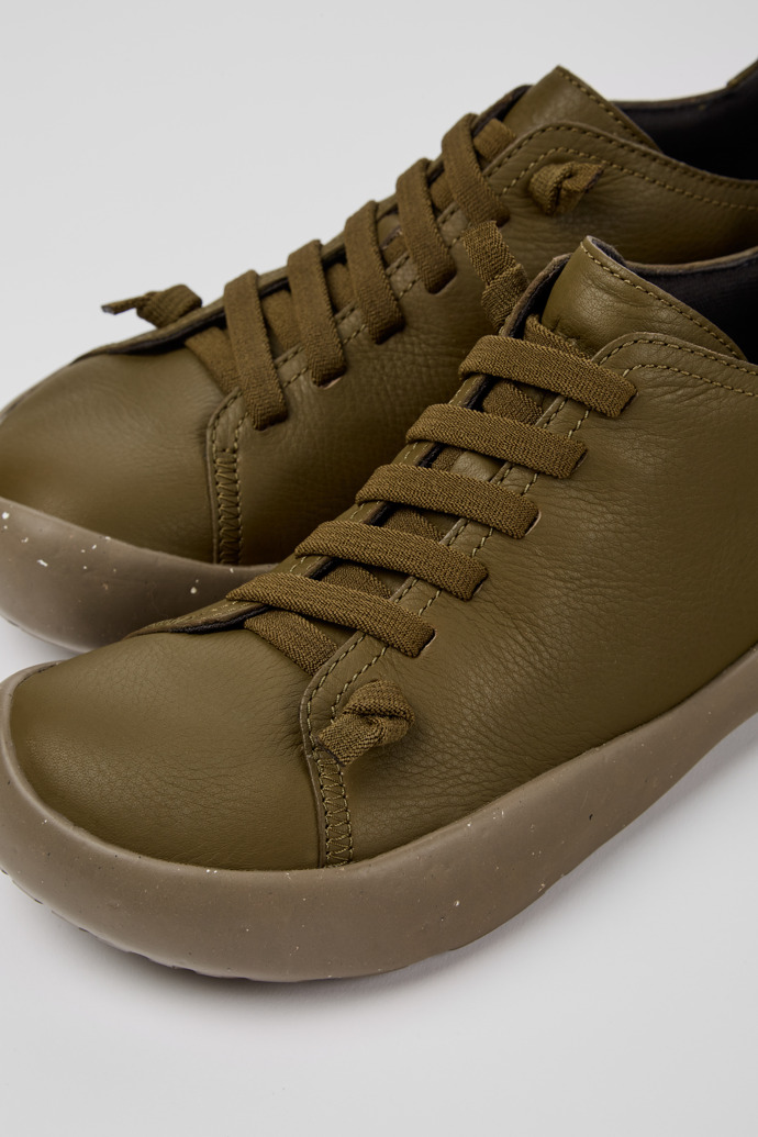 Close-up view of Peu Stadium Green leather sneakers for men