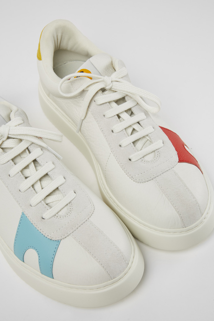 Close-up view of Twins White suede and leather sneakers