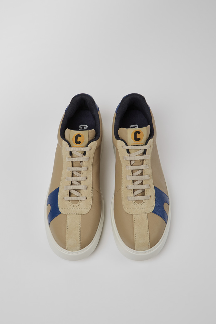 Overhead view of Runner K21 Beige and blue leather and nubuck sneakers for men