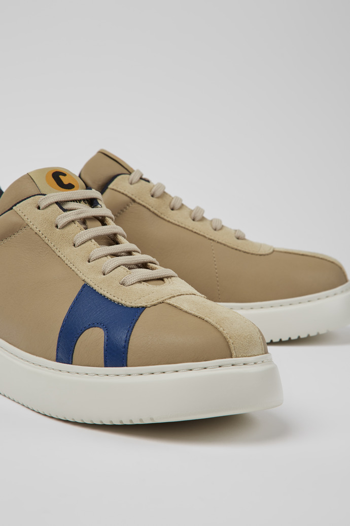Close-up view of Runner K21 Beige and blue leather and nubuck sneakers for men