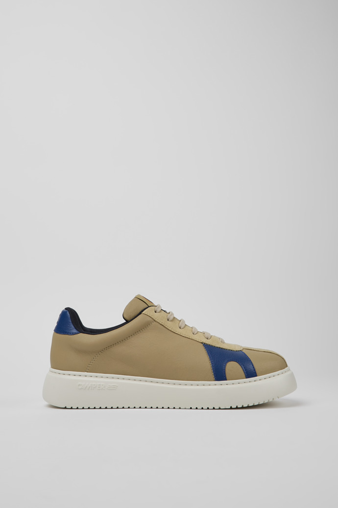 Side view of Runner K21 Beige and blue leather and nubuck sneakers for men