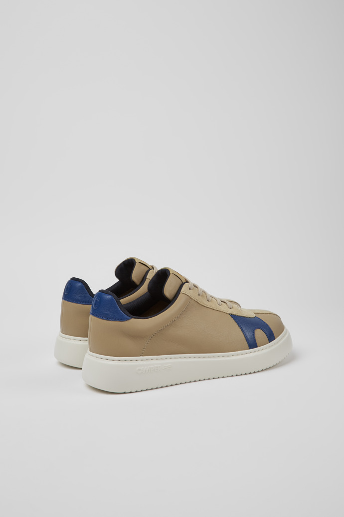 Back view of Runner K21 Beige and blue leather and nubuck sneakers for men