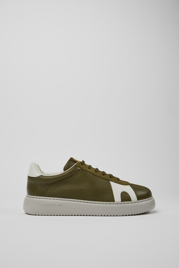 Side view of Runner K21 Green and white leather and suede sneakers