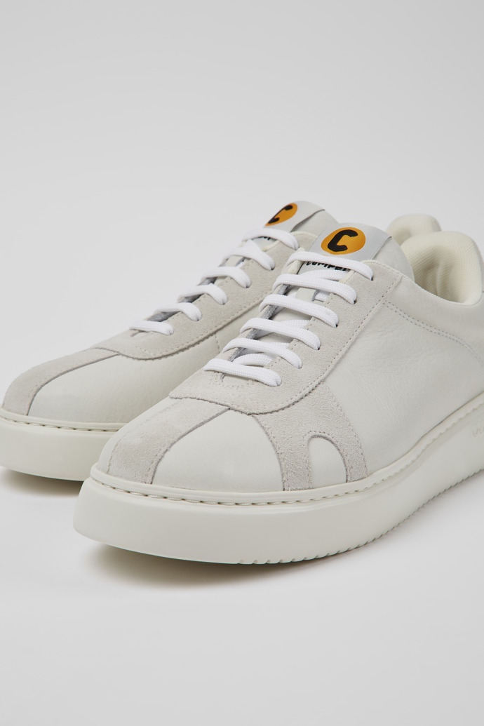 Close-up view of Runner K21 White non-dyed leather and nubuck sneakers for men