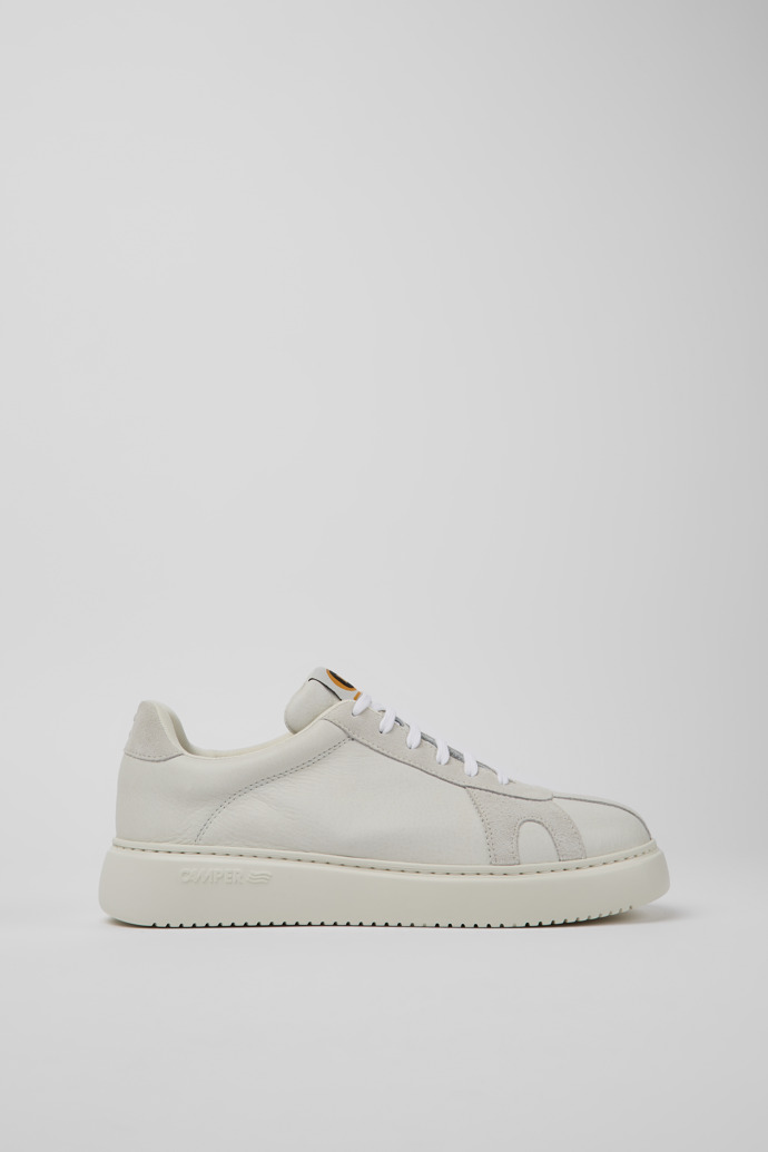 Side view of Runner K21 White non-dyed leather and nubuck sneakers for men