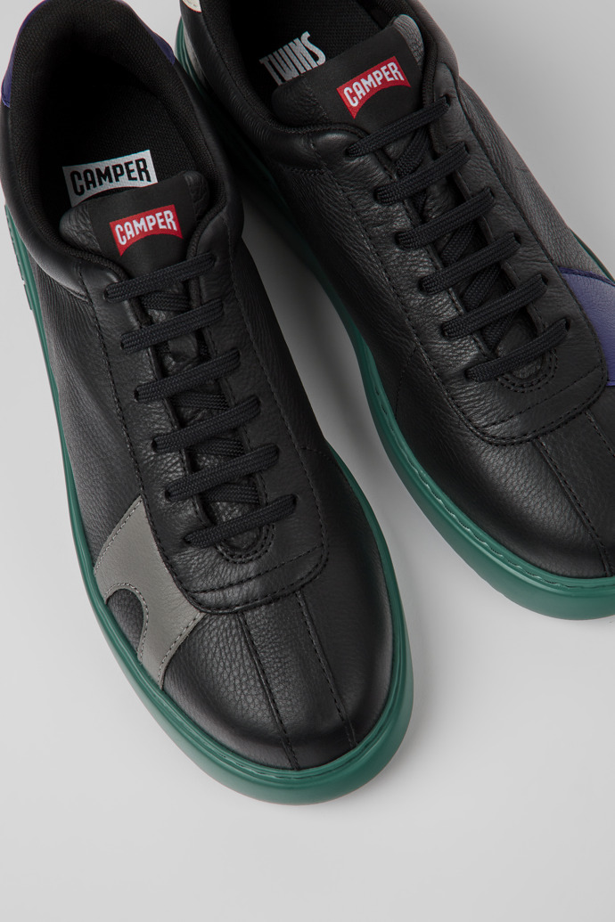 Close-up view of Twins Black leather sneakers for men