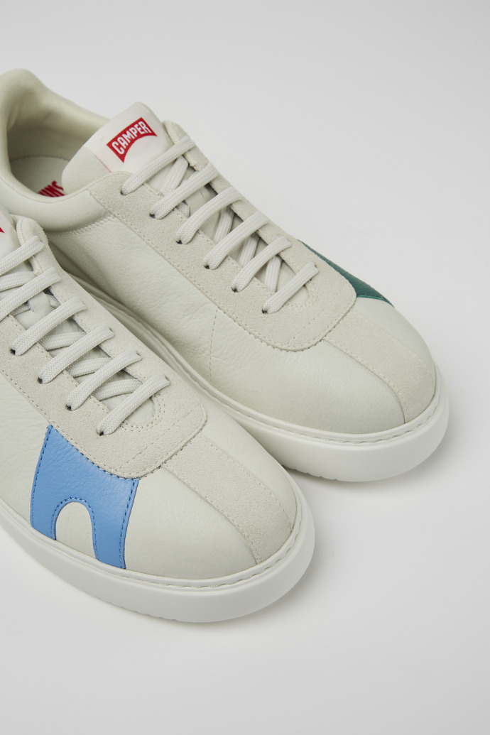 Close-up view of Twins White non-dyed leather and suede sneakers for men