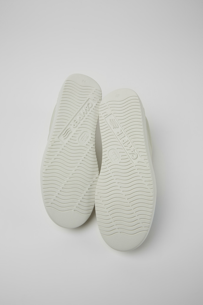 The soles of Twins White non-dyed leather and suede sneakers for men