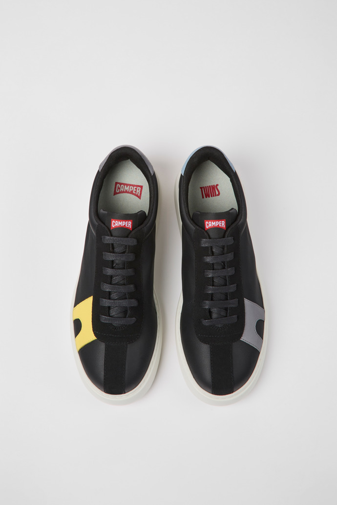 Overhead view of Twins Black leather and nubuck sneakers for men