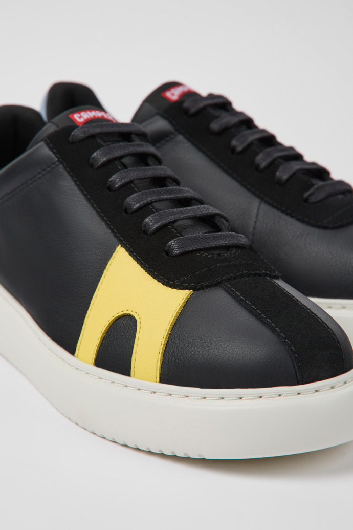 Close-up view of Twins Black leather and nubuck sneakers for men