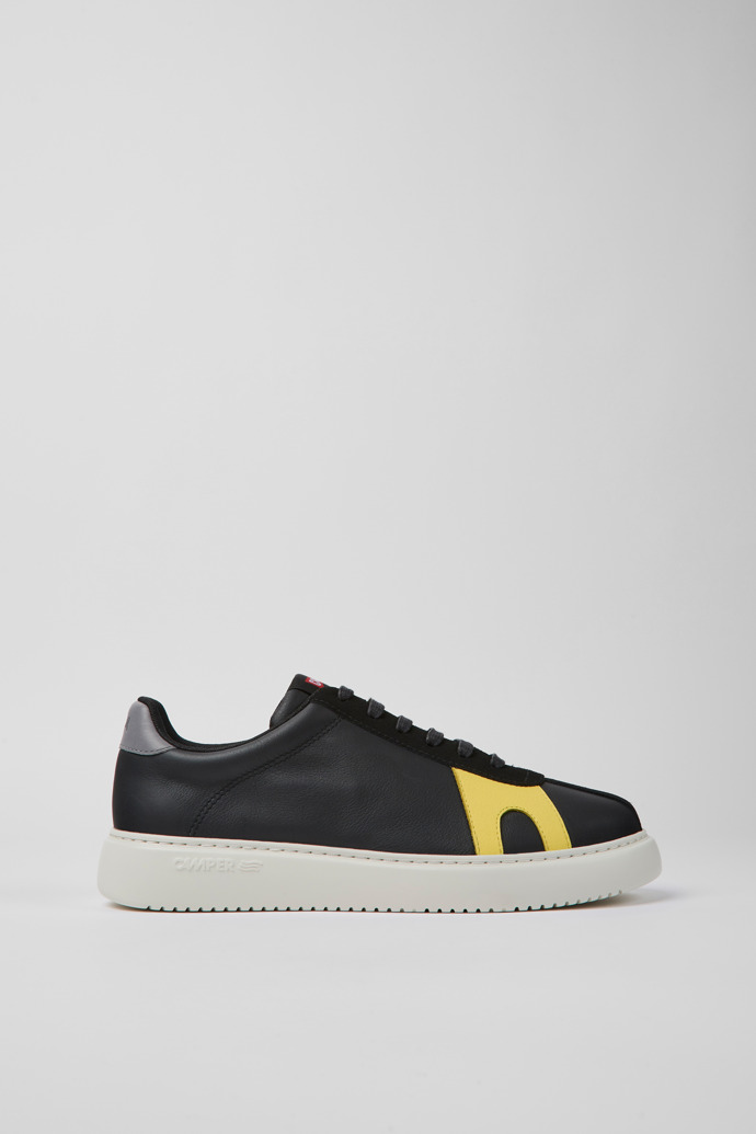 Side view of Twins Black leather and nubuck sneakers for men