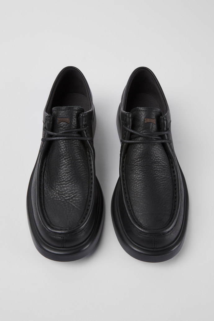 Overhead view of Poligono Black leather shoes for men