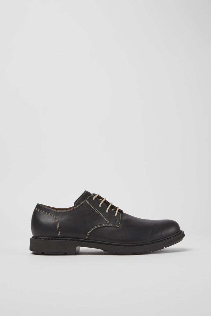 Side view of Twins Black leather lace-up shoes