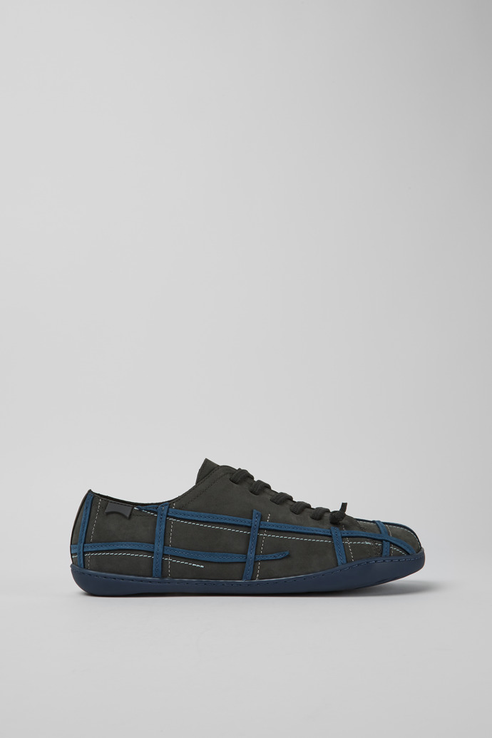 Twins Schuh aus dunkelgrauem und blauem Nubukleder