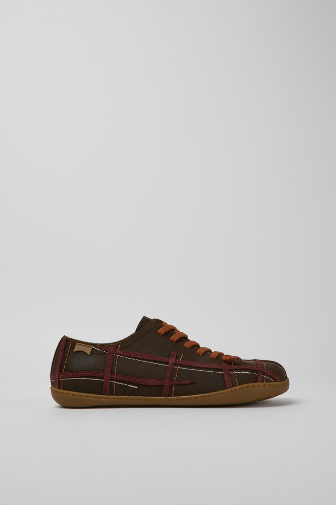 Side view of Twins Brown and red leather shoes