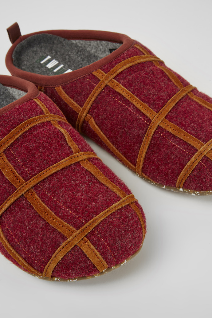 Close-up view of Twins Burgundy wool men’s slippers