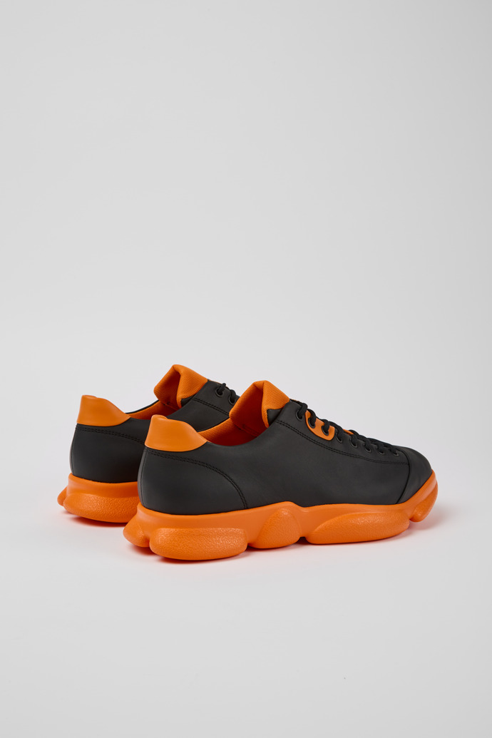 Back view of Karst Black and orange leather shoes for men