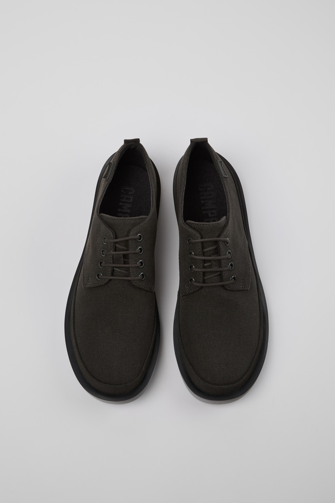 Overhead view of Wagon Gray Recycled Cotton and Nubuck Shoes for Men.