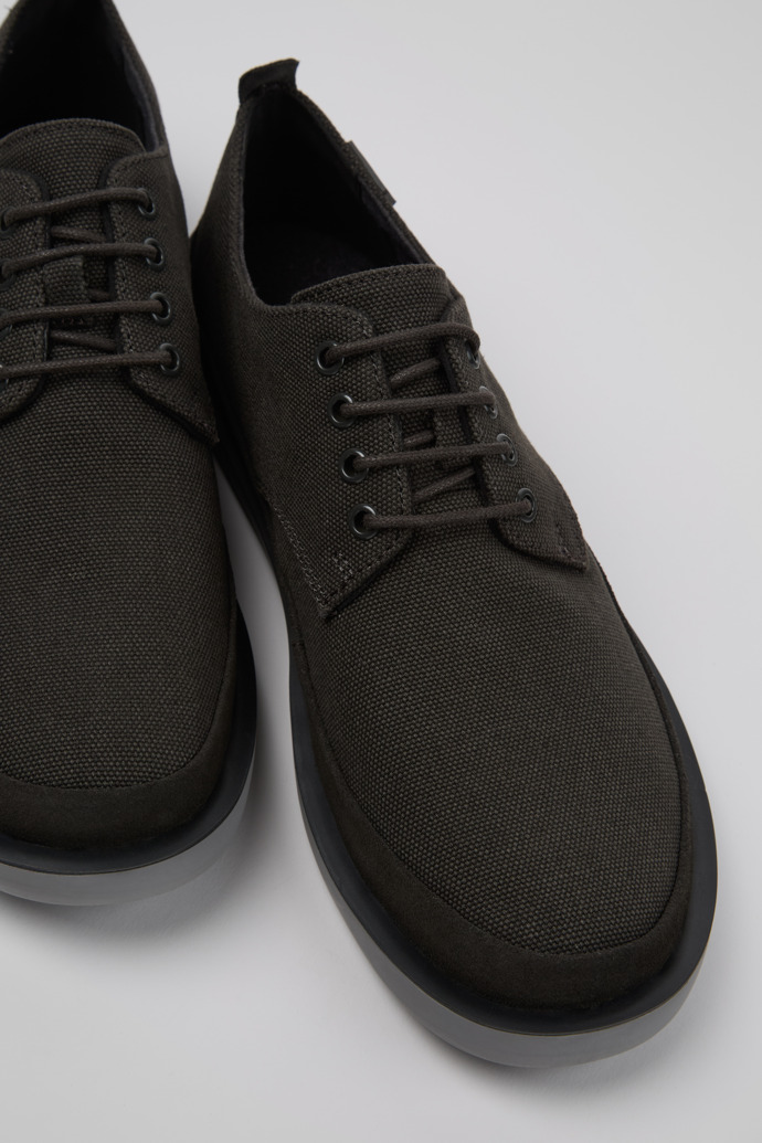 Close-up view of Wagon Gray Recycled Cotton and Nubuck Shoes for Men.