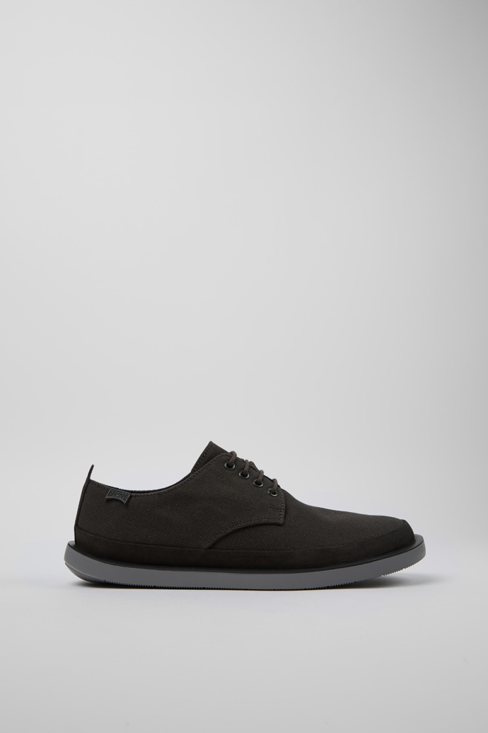 Side view of Wagon Gray Recycled Cotton and Nubuck Shoes for Men.