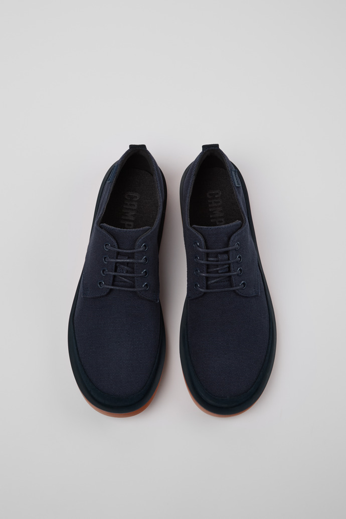 Overhead view of Wagon Blue Recycled Cotton and Nubuck Shoes for Men.