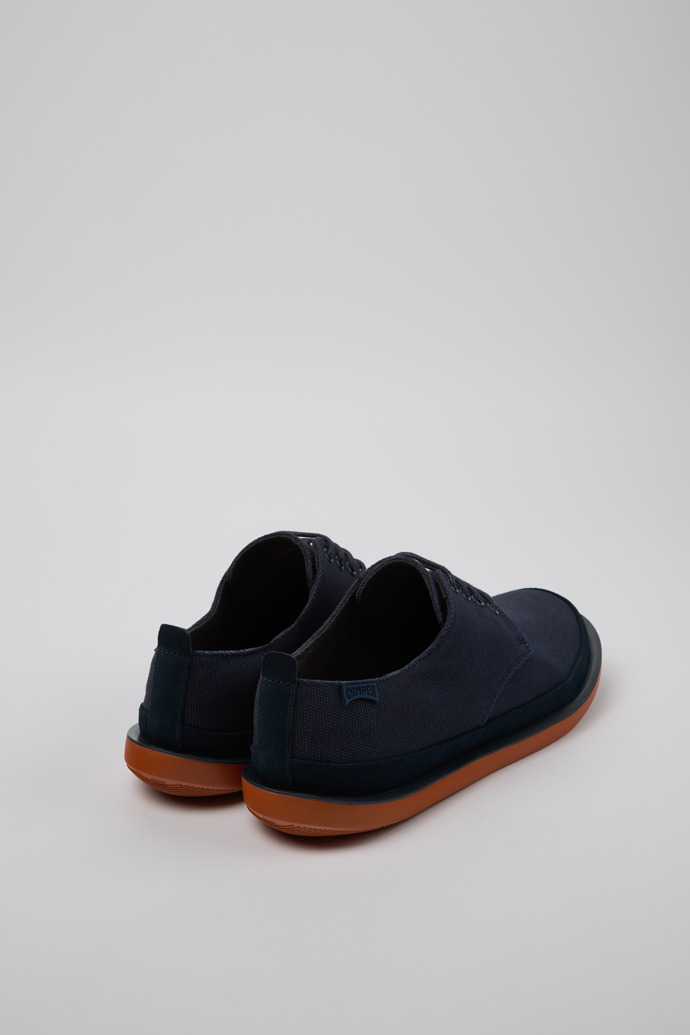 Back view of Wagon Blue Recycled Cotton and Nubuck Shoes for Men.