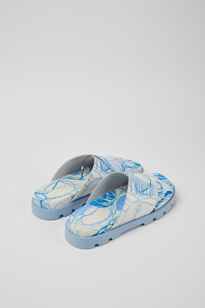 Back view of Brutus Sandal White and blue printed leather sandals for men