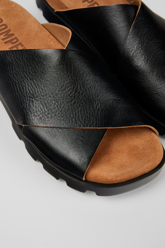 Close-up view of Brutus Sandal Black Leather Cross-strap Sandal for Men