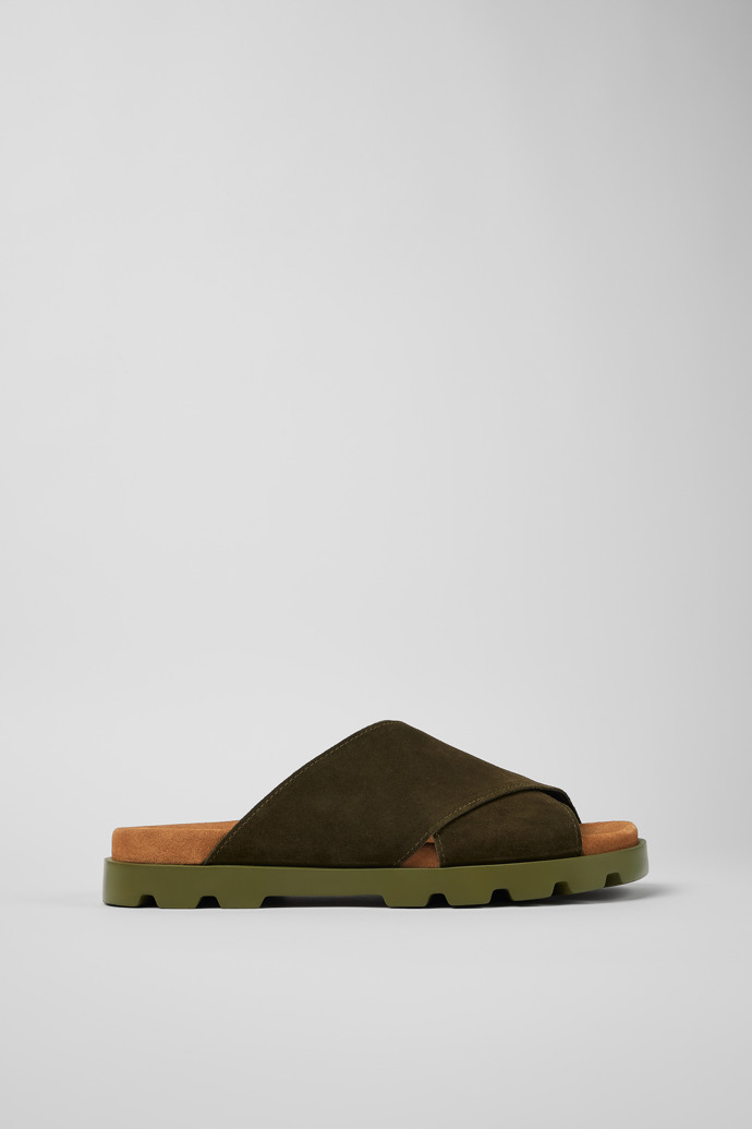 Image of Side view of Brutus Sandal Green Nubuck Cross-strap Sandal for Men