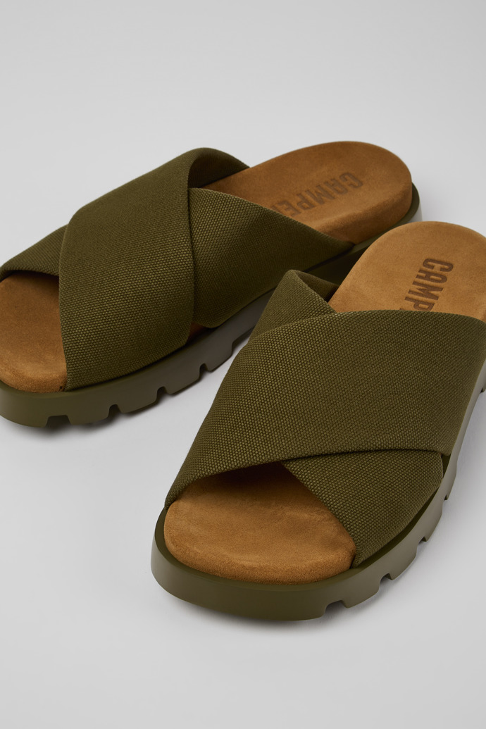 Close-up view of Brutus Sandal Green recycled cotton sandals for men