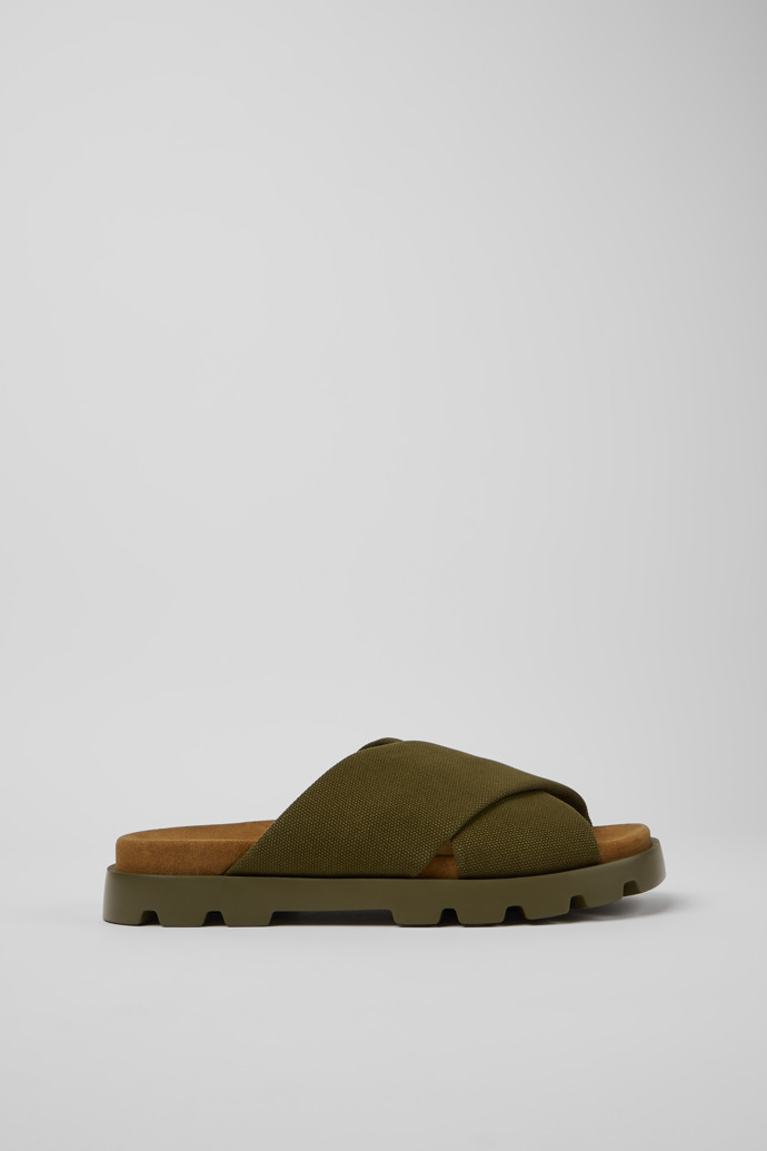 Side view of Brutus Sandal Green recycled cotton sandals for men