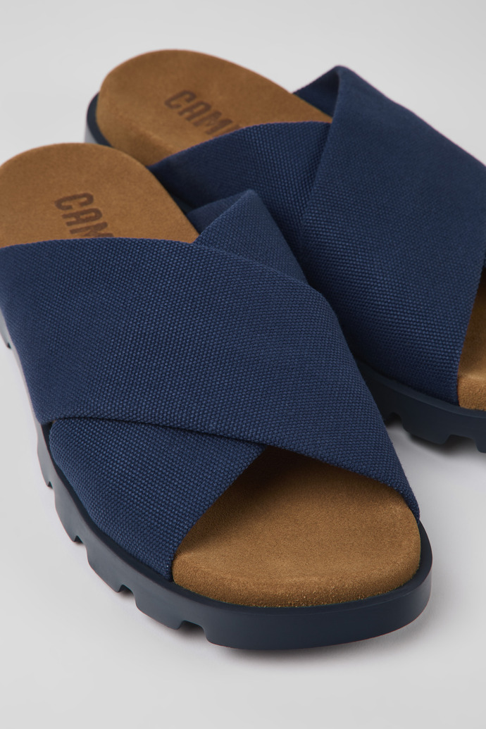 Close-up view of Brutus Sandal Blue recycled cotton sandals for men