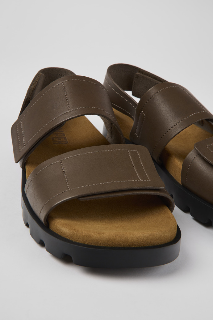 Close-up view of Brutus Sandal Brown leather sandals for men